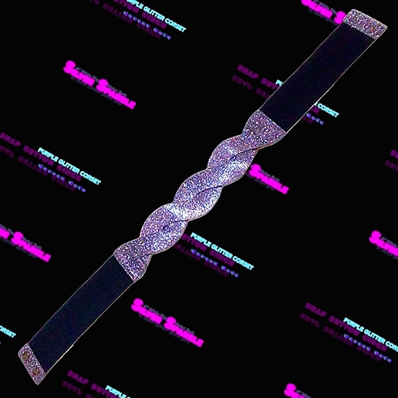 Glitter Poppin Purple Glimmer Stretchy Silver Shimmer Snap Button Cinch Belt | L - Picture 17 of 17